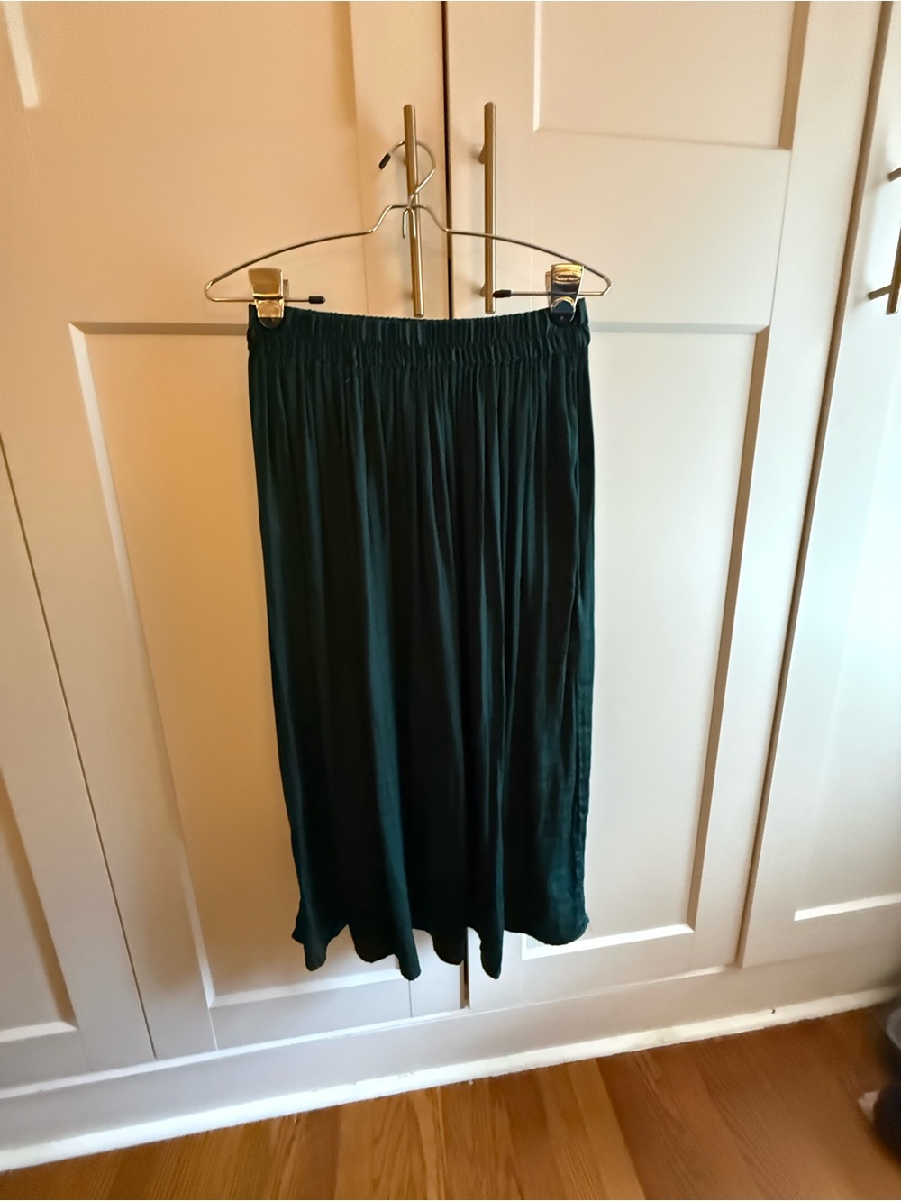 Dark Green Monoprix Femme Midi Skirt with Elastic Waistband